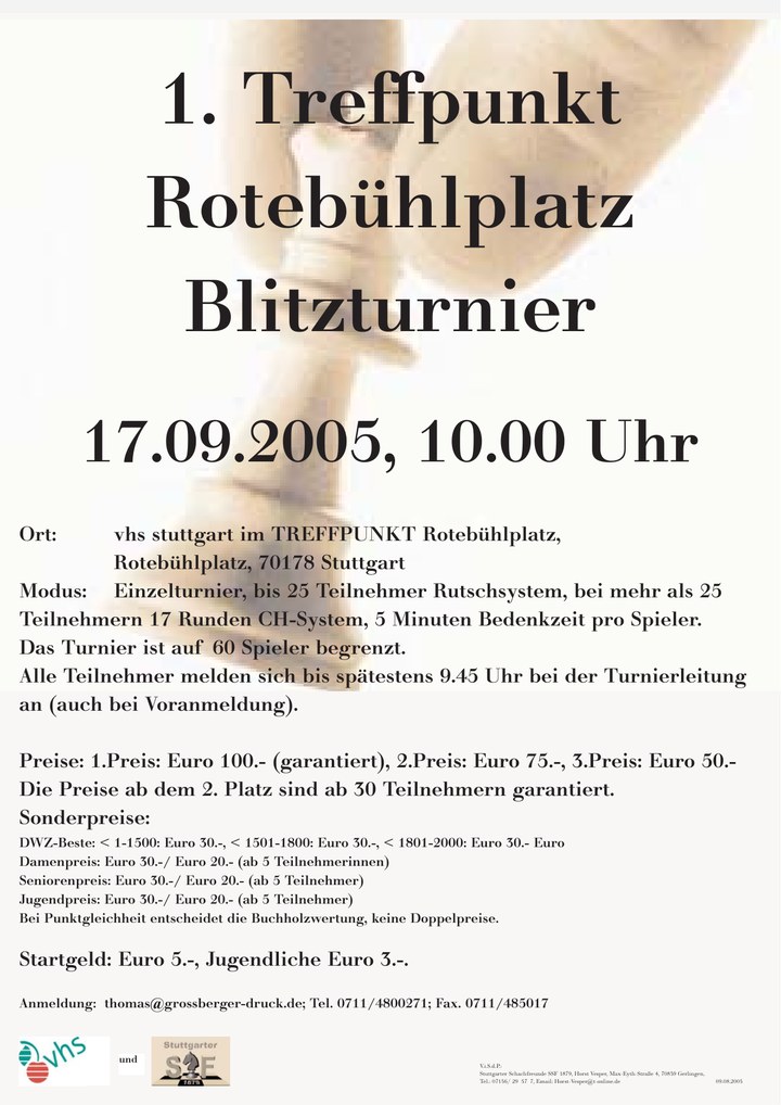 Ankündigung zum 1. Treffpunkt Rotebühlplatz Blitzturnier 2005